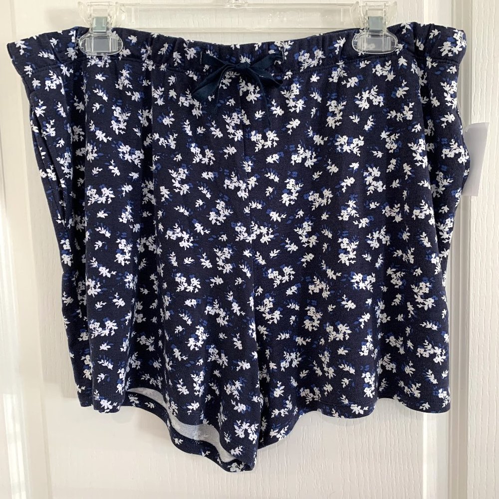 Jasmine & Ginger Pajama Shorts Lounge Sleep Bottoms Navy Ditsy Floral Size Large